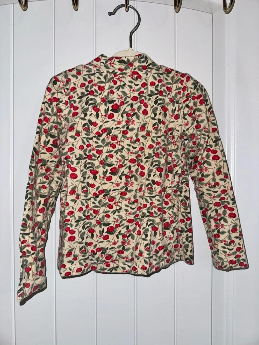 Girls' Cream Floral Long-Sleeve Ruffle Neck Top